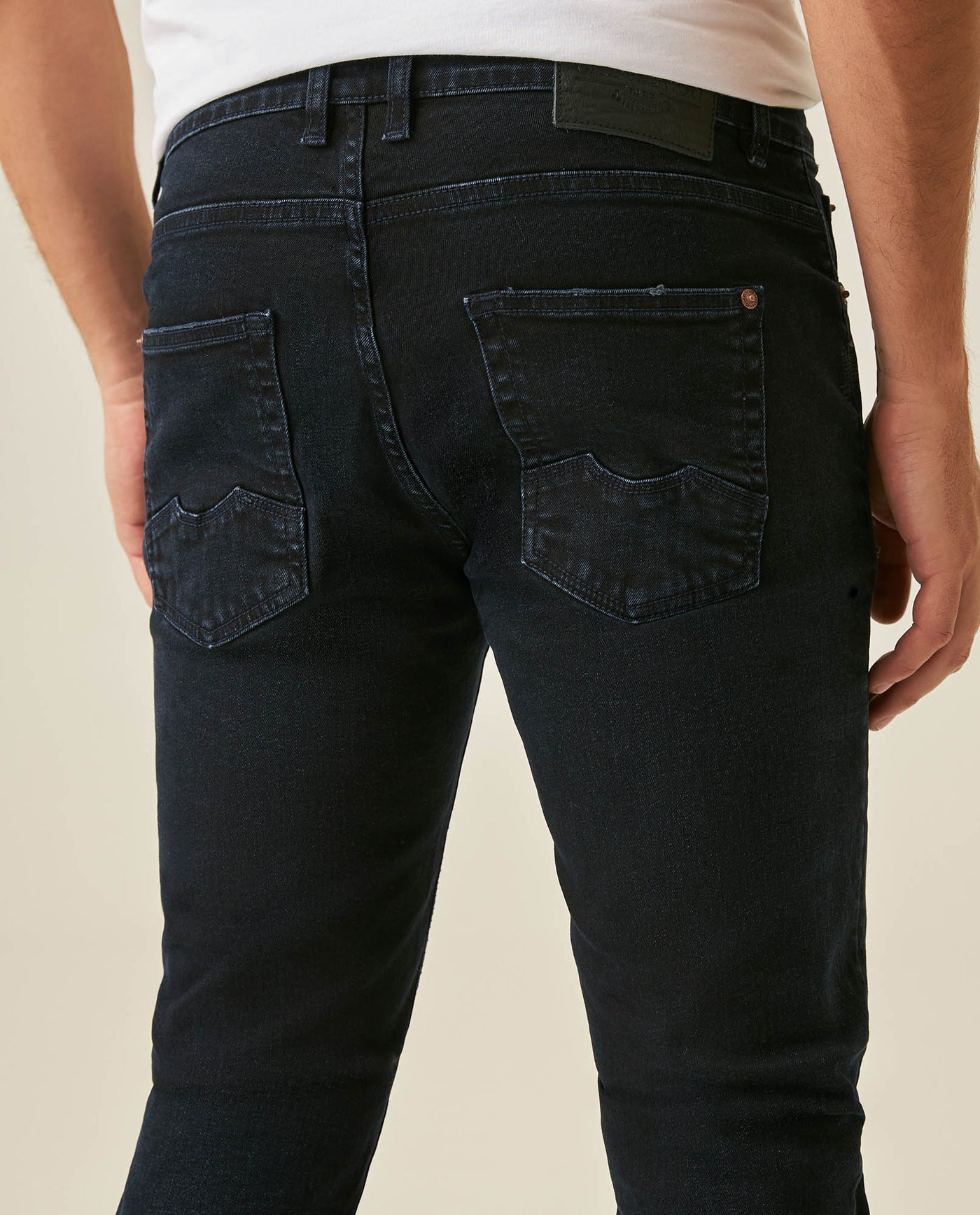 Mens Jeans Skinny Fit Low Rise Dark Wash Cotton Elastane Distressed Patches Artisan Repairs - Blue 63_331H022_AZU194052_7
