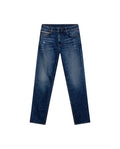 Mens Jeans Straight Fit Mid Rise Dark Wash Cotton Elastane Classic Distressing Mini Rips Embroidered - Blue 63_331H023_AZU184140_3
