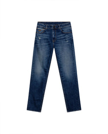 Mens Jeans Straight Fit Mid Rise Dark Wash Cotton Elastane Classic Distressing Mini Rips Embroidered - Blue 63_331H023_AZU184140_3