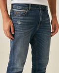 Mens Jeans Straight Fit Mid Rise Dark Wash Cotton Elastane Classic Distressing Mini Rips Embroidered - Blue 63_331H023_AZU184140_5