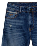 Mens Jeans Straight Fit Mid Rise Dark Wash Cotton Elastane Classic Distressing Mini Rips Embroidered - Blue 63_331H023_AZU184140_8