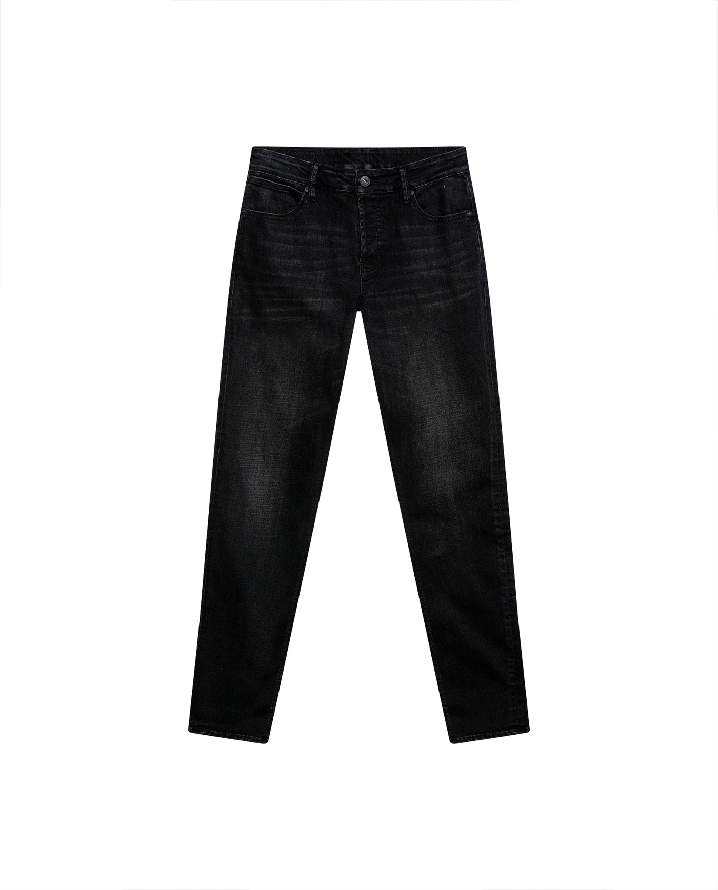 Mens Jeans Skinny Fit Low Rise Black Wash Cotton Polyester Elastane Subtle Knee Thigh Distressing - Black 63_331H024_NEG194004_3