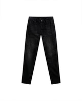 Mens Jeans Skinny Fit Low Rise Black Wash Cotton Polyester Elastane Subtle Knee Thigh Distressing - Black 63_331H024_NEG194004_3