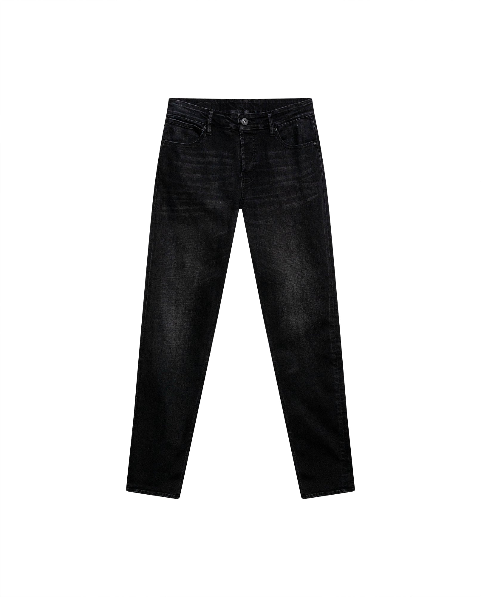 Mens Jeans Skinny Fit Low Rise Black Wash Cotton Polyester Elastane Subtle Knee Thigh Distressing - Black 63_331H024_NEG194004_3