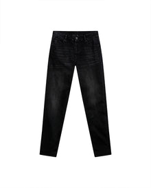 Mens Jeans Skinny Fit Low Rise Black Wash Cotton Polyester Elastane Subtle Knee Thigh Distressing - Black 63_331H024_NEG194004_3