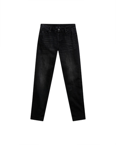 Mens Jeans Skinny Fit Low Rise Black Wash Cotton Polyester Elastane Subtle Knee Thigh Distressing - Black 63_331H024_NEG194004_3