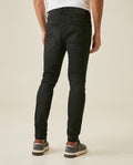 Mens Jeans Skinny Fit Low Rise Black Wash Cotton Polyester Elastane Subtle Knee Thigh Distressing - Black 63_331H024_NEG194004_6