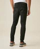 Mens Jeans Skinny Fit Low Rise Black Wash Cotton Polyester Elastane Subtle Knee Thigh Distressing - Black 63_331H024_NEG194004_6