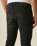 Mens Jeans Skinny Fit Low Rise Black Wash Cotton Polyester Elastane Subtle Knee Thigh Distressing - Black 63_331H024_NEG194004_7