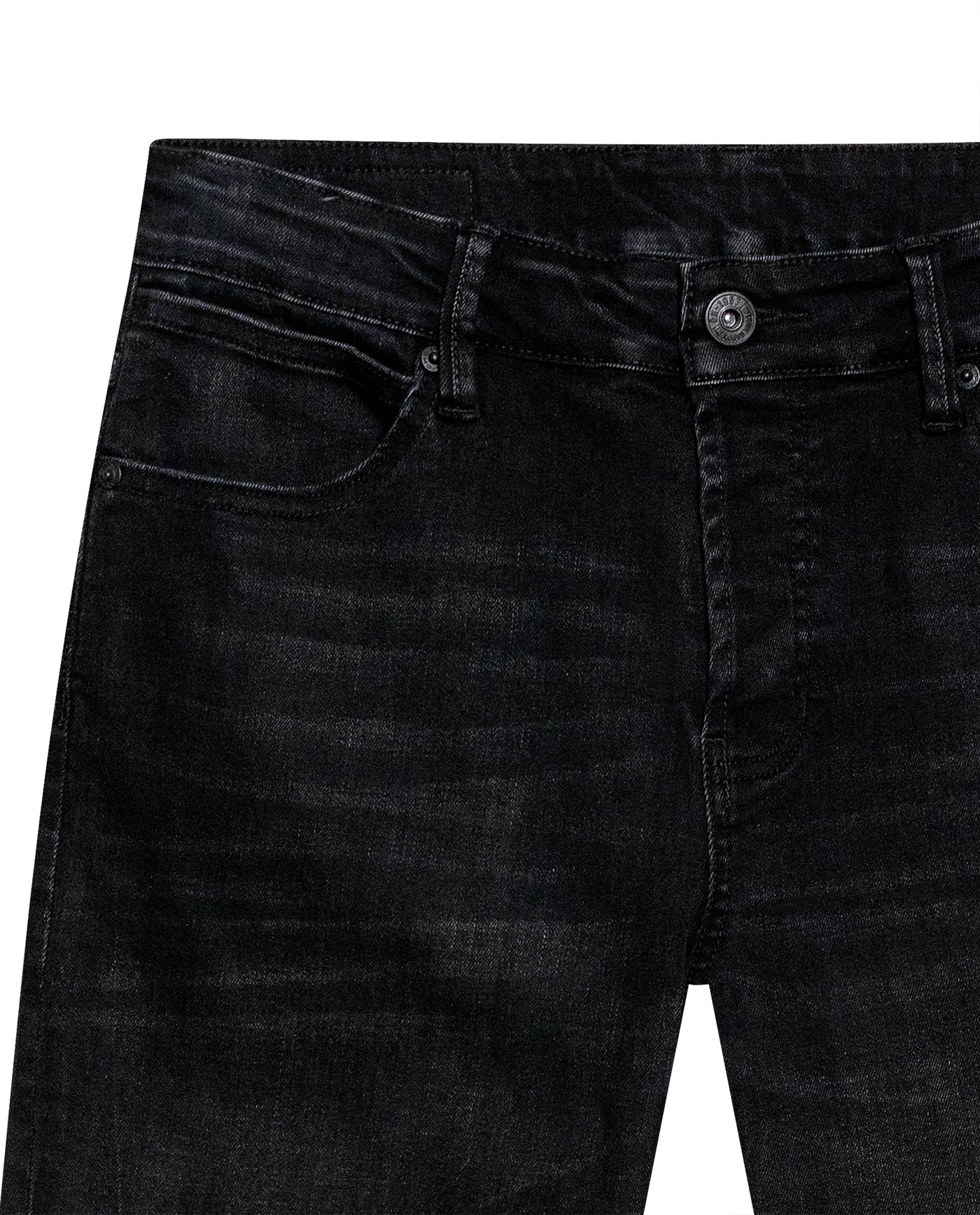 Mens Jeans Skinny Fit Low Rise Black Wash Cotton Polyester Elastane Subtle Knee Thigh Distressing - Black 63_331H024_NEG194004_8