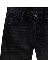 Mens Jeans Skinny Fit Low Rise Black Wash Cotton Polyester Elastane Subtle Knee Thigh Distressing - Black 63_331H024_NEG194004_8