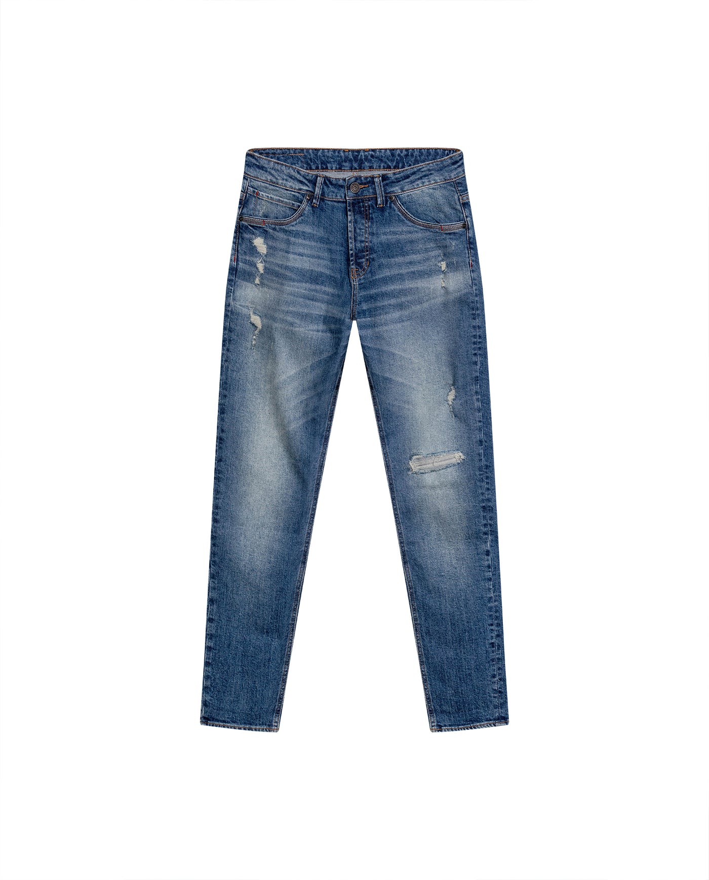 Mens Jeans Skinny Fit Low Rise Medium Wash Cotton Elastane Distressed Unique Seam Details - Blue 63_331H025_AZU184140_0
