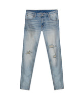 Mens Jeans Skinny Fit Low Rise Light Wash Cotton Elastane Distressed Vintage Patches 3 Button Fly - Blue 63_331H026_AZU154020_3