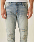 Mens Jeans Skinny Fit Low Rise Light Wash Cotton Elastane Distressed Vintage Patches 3 Button Fly - Blue 63_331H026_AZU154020_5