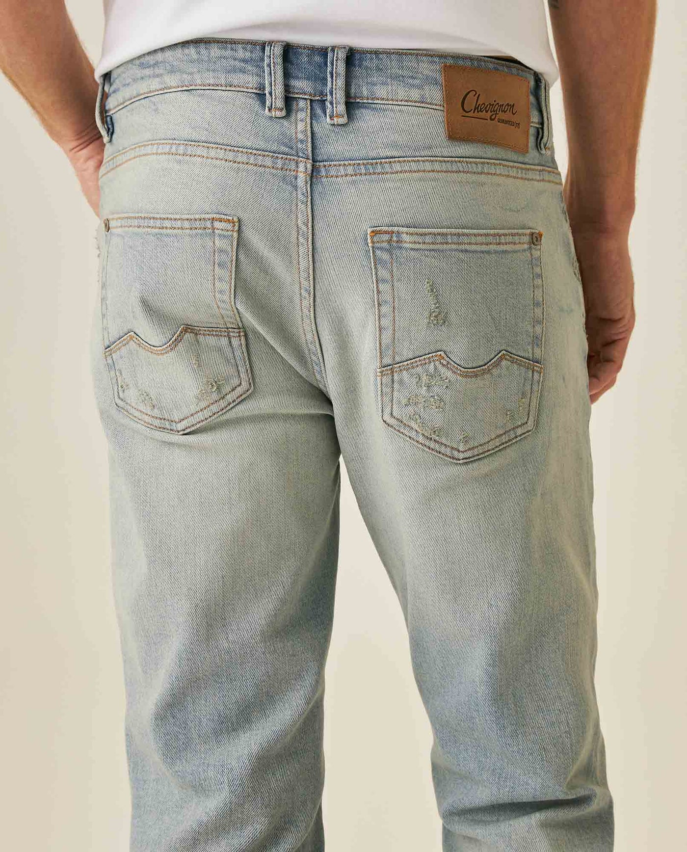 Mens Jeans Skinny Fit Low Rise Light Wash Cotton Elastane Distressed Vintage Patches 3 Button Fly - Blue 63_331H026_AZU154020_7