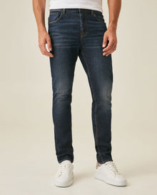 Mens Jeans Skinny Fit Low Rise Dark Wash Skinflex Technology Recycled Cotton Elastomultiester 3 Button Fly - Blue 63_331H027_AZU184140_0