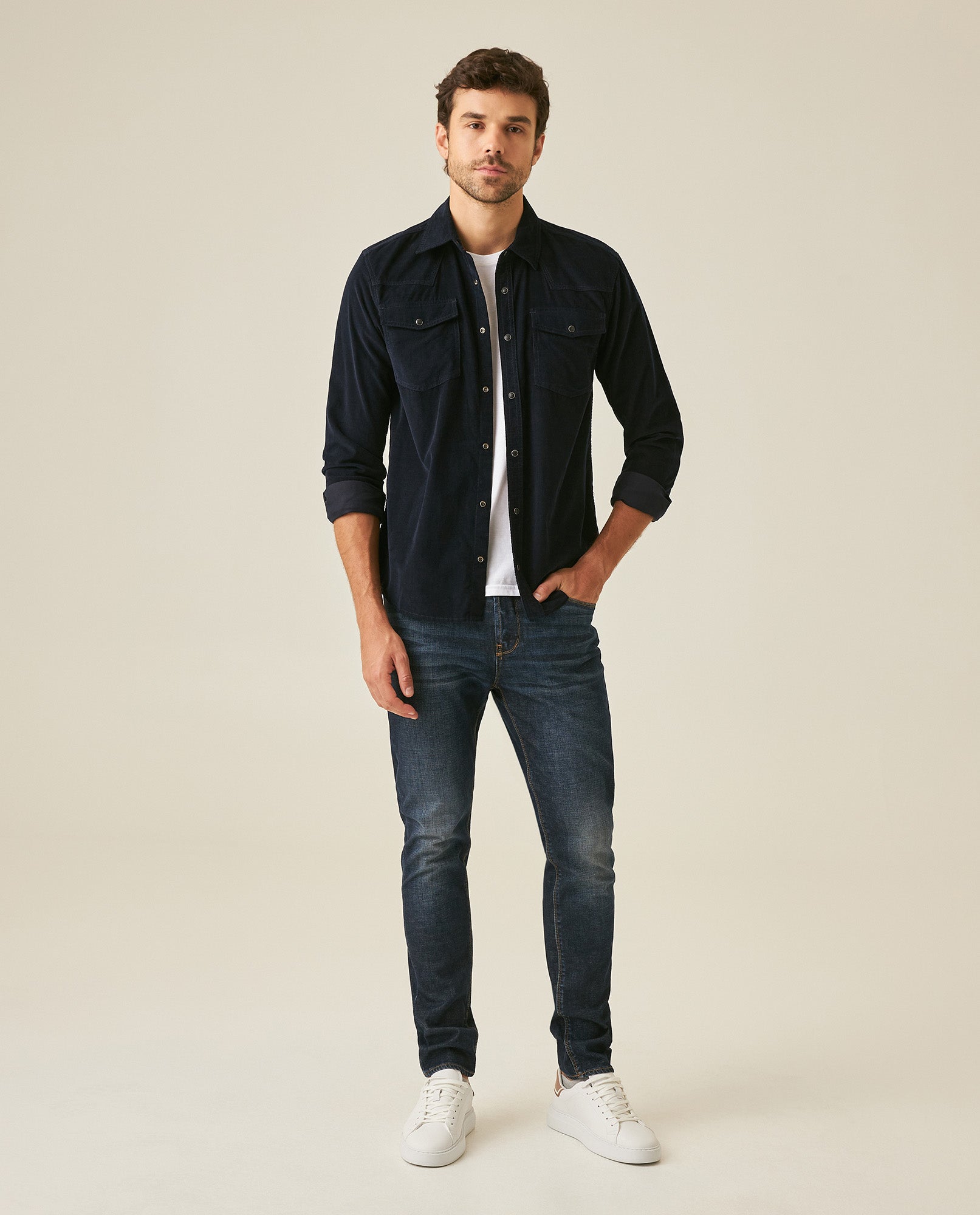 Mens Jeans Skinny Fit Low Rise Dark Wash Skinflex Technology Recycled Cotton Elastomultiester 3 Button Fly - Blue 63_331H027_AZU184140_4