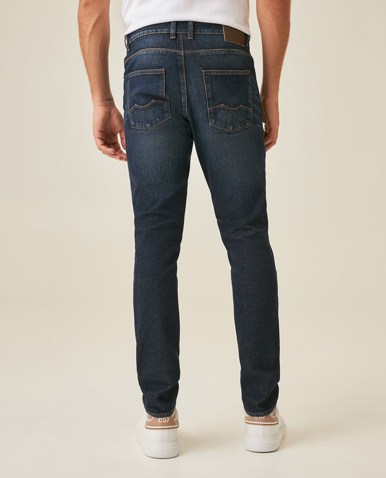 Mens Jeans Skinny Fit Low Rise Dark Wash Skinflex Technology Recycled Cotton Elastomultiester 3 Button Fly - Blue 63_331H027_AZU184140_6