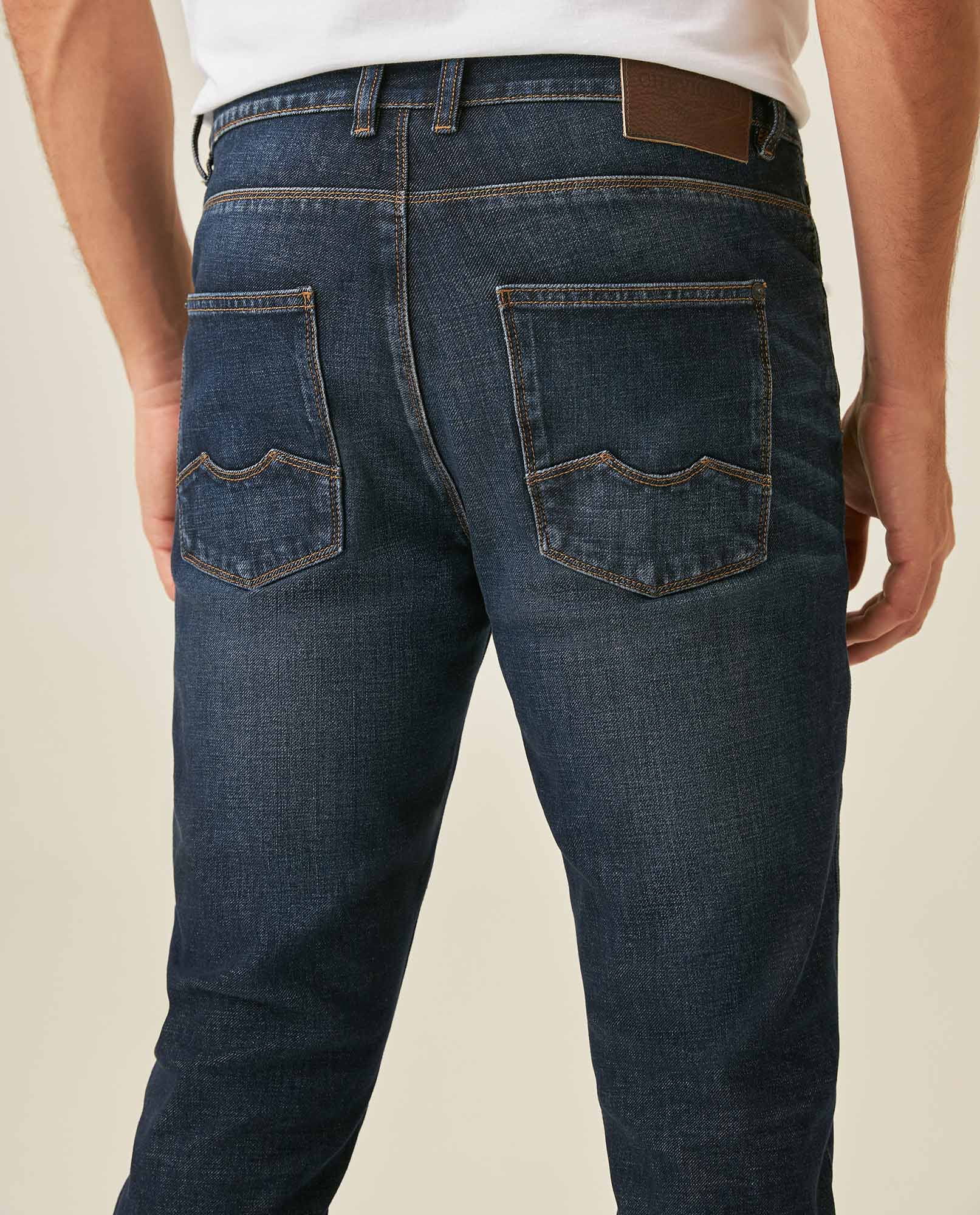 Mens Jeans Skinny Fit Low Rise Dark Wash Skinflex Technology Recycled Cotton Elastomultiester 3 Button Fly - Blue 63_331H027_AZU184140_7