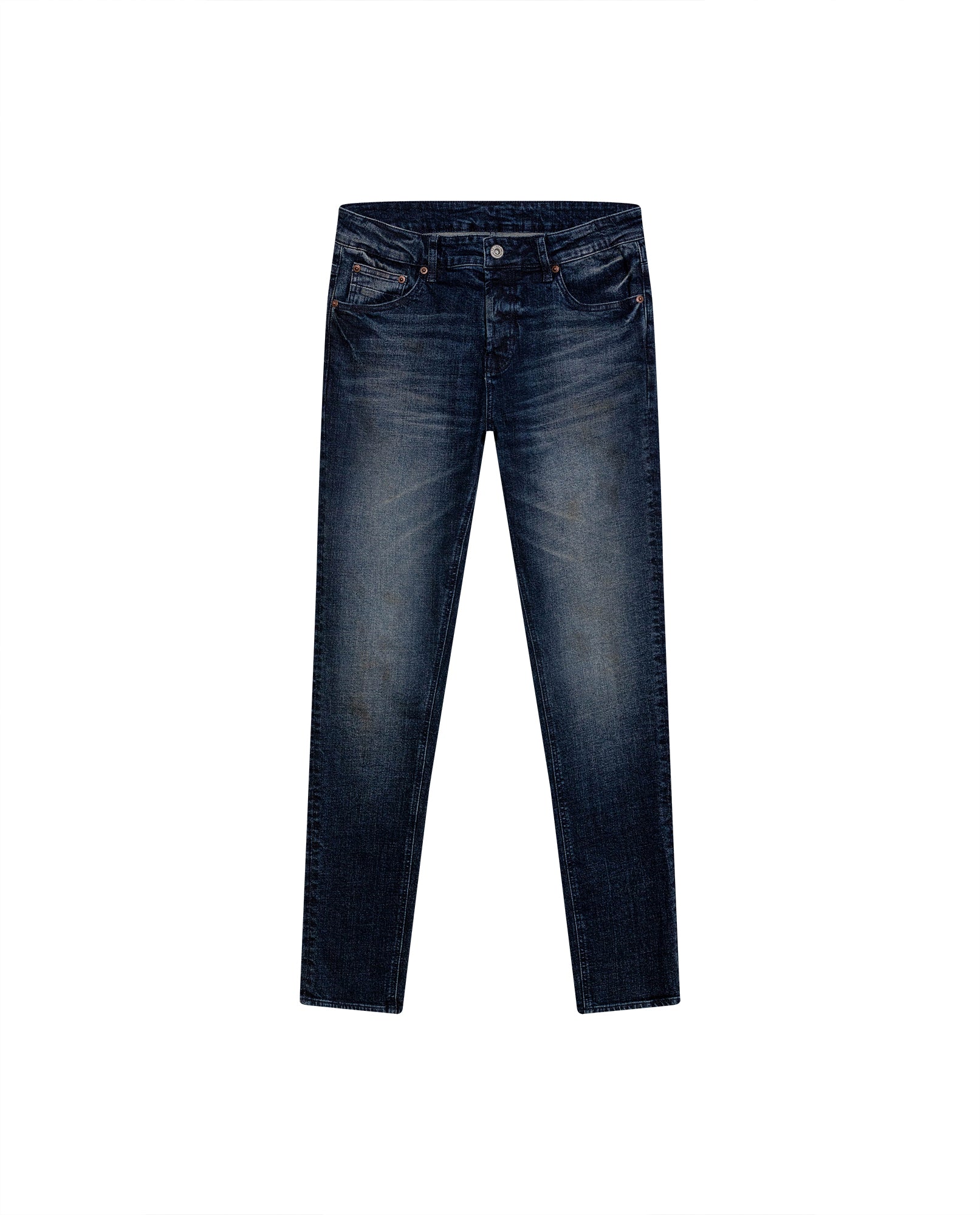 Mens Jeans Skinny Fit Low Rise Ultra Dark Wash Cotton Elastane Distressed Artisan Repairs Dramatic Contrast - Blue 63_331H028_AZU194052_3