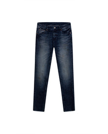 Mens Jeans Skinny Fit Low Rise Ultra Dark Wash Cotton Elastane Distressed Artisan Repairs Dramatic Contrast - Blue 63_331H028_AZU194052_3