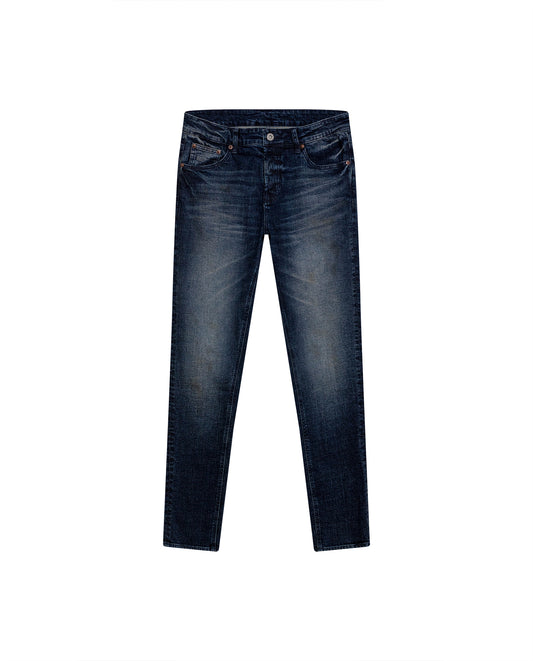 Mens Jeans Skinny Fit Low Rise Ultra Dark Wash Cotton Elastane Distressed Artisan Repairs Dramatic Contrast - Blue 63_331H028_AZU194052_3