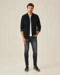 Mens Jeans Skinny Fit Low Rise Ultra Dark Wash Cotton Elastane Distressed Artisan Repairs Dramatic Contrast - Blue 63_331H028_AZU194052_4