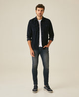 Mens Jeans Skinny Fit Low Rise Ultra Dark Wash Cotton Elastane Distressed Artisan Repairs Dramatic Contrast - Blue 63_331H028_AZU194052_4