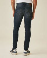 Mens Jeans Skinny Fit Low Rise Ultra Dark Wash Cotton Elastane Distressed Artisan Repairs Dramatic Contrast - Blue 63_331H028_AZU194052_6
