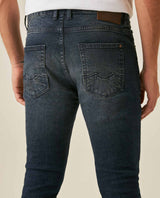 Mens Jeans Skinny Fit Low Rise Ultra Dark Wash Cotton Elastane Distressed Artisan Repairs Dramatic Contrast - Blue 63_331H028_AZU194052_7