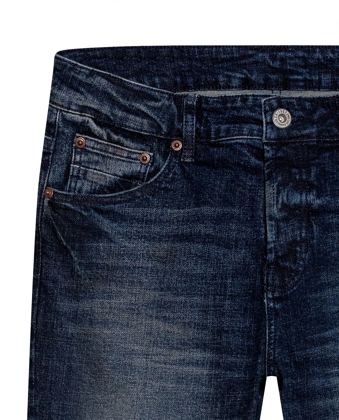 Mens Jeans Skinny Fit Low Rise Ultra Dark Wash Cotton Elastane Distressed Artisan Repairs Dramatic Contrast - Blue 63_331H028_AZU194052_8