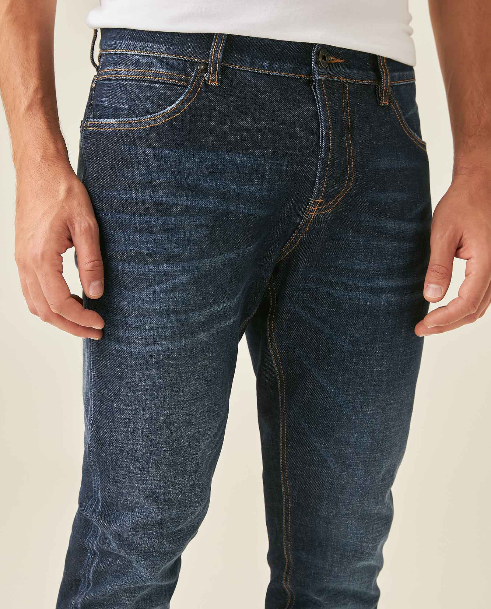 Mens Jeans Super Slim Fit Low Rise Dark Wash Skinflex Technology Recycled Fibers 3 Button Fly - Blue 63_331H029_AZU194052_5