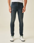 Mens Jeans Skinny Fit Low Rise Ultra Dark Wash Recycled Cotton Polyester Elastane Classic Distressing - Blue 63_331H031_AZU193924_0