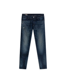 Mens Jeans Skinny Fit Low Rise Ultra Dark Wash Recycled Cotton Polyester Elastane Classic Distressing - Blue 63_331H031_AZU193924_3
