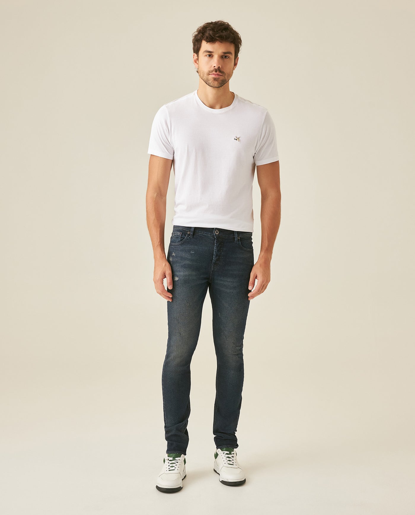 Mens Jeans Skinny Fit Low Rise Ultra Dark Wash Recycled Cotton Polyester Elastane Classic Distressing - Blue 63_331H031_AZU193924_4