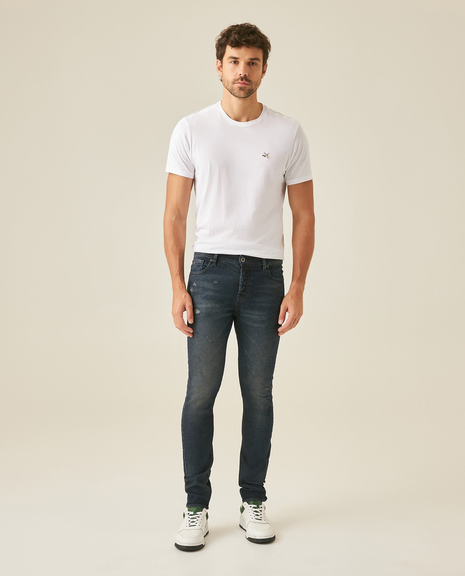 Mens Jeans Skinny Fit Low Rise Ultra Dark Wash Recycled Cotton Polyester Elastane Classic Distressing - Blue 63_331H031_AZU193924_4