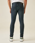 Mens Jeans Skinny Fit Low Rise Ultra Dark Wash Recycled Cotton Polyester Elastane Classic Distressing - Blue 63_331H031_AZU193924_6