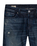 Mens Jeans Skinny Fit Low Rise Ultra Dark Wash Recycled Cotton Polyester Elastane Classic Distressing - Blue 63_331H031_AZU193924_8
