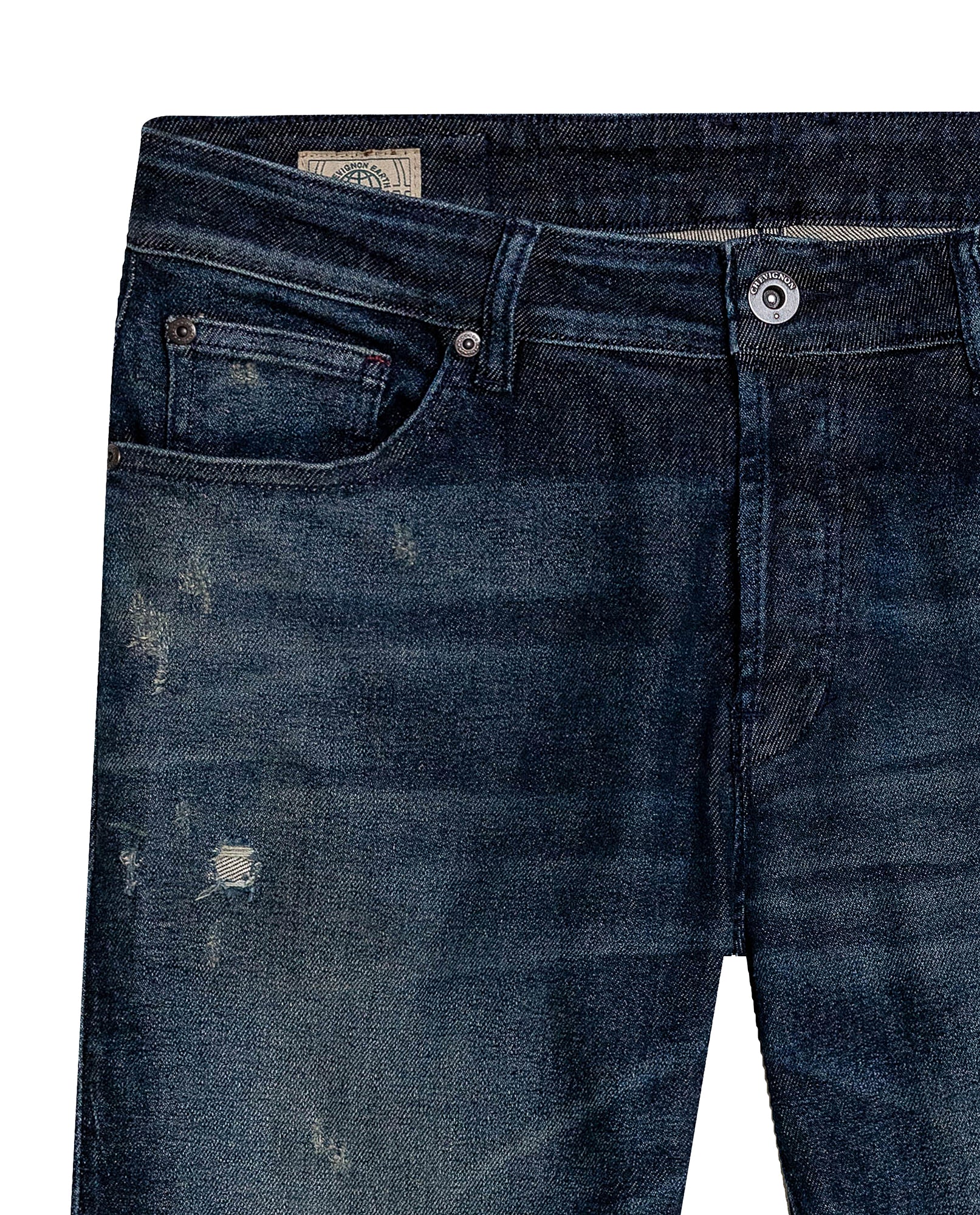 Mens Jeans Skinny Fit Low Rise Ultra Dark Wash Recycled Cotton Polyester Elastane Classic Distressing - Blue 63_331H031_AZU193924_8