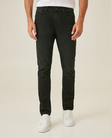 Mens Jeans Skinny Fit Mid Rise Black Wash Cotton Polyester Elastane Leather Piping Watch Pocket Clean - Black 63_331H032_NEG194004_0