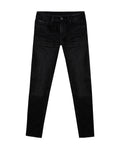 Mens Jeans Skinny Fit Mid Rise Black Wash Cotton Polyester Elastane Leather Piping Watch Pocket Clean - Black 63_331H032_NEG194004_3