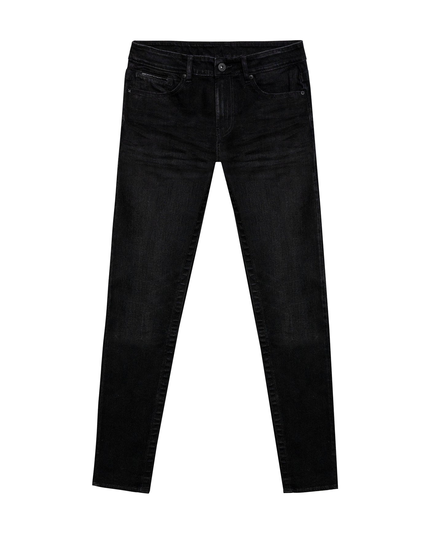Mens Jeans Skinny Fit Mid Rise Black Wash Cotton Polyester Elastane Leather Piping Watch Pocket Clean - Black 63_331H032_NEG194004_3