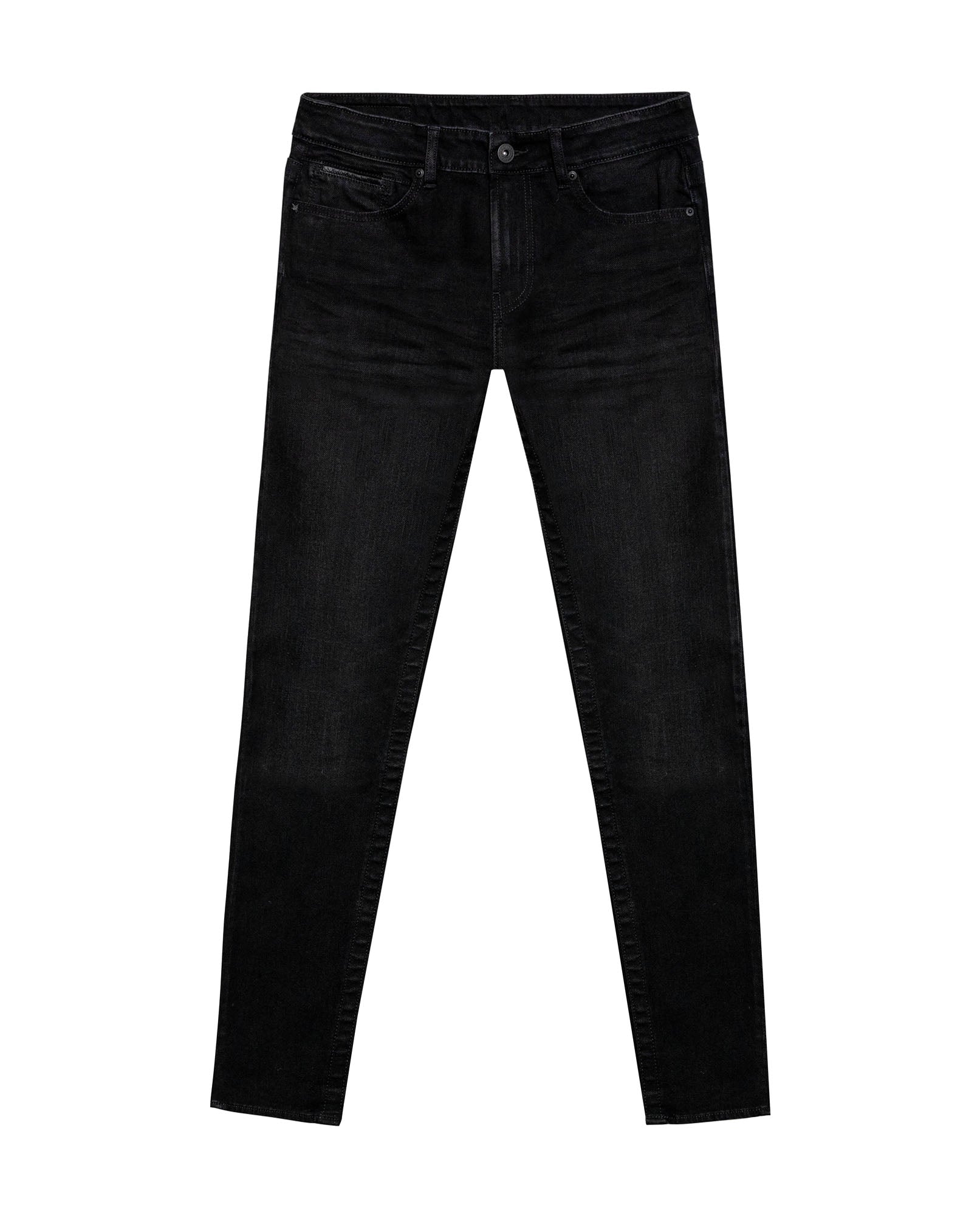 Mens Jeans Skinny Fit Mid Rise Black Wash Cotton Polyester Elastane Leather Piping Watch Pocket Clean - Black 63_331H032_NEG194004_3