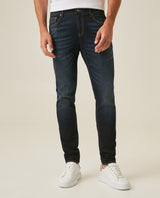 Mens Jeans Skinny Fit Low Rise Ultra Dark Wash Cotton Recycled Polyester Elastane Classic Distressing - Blue 63_331H033_AZU193924_0