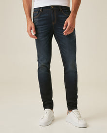 Mens Jeans Skinny Fit Low Rise Ultra Dark Wash Cotton Recycled Polyester Elastane Classic Distressing - Blue 63_331H033_AZU193924_0
