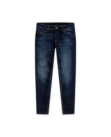 Mens Jeans Skinny Fit Low Rise Dark Wash Cotton Elastane  Distinctive Loops Subtle Distressing - Blue 63_331H139_AZU194052_3