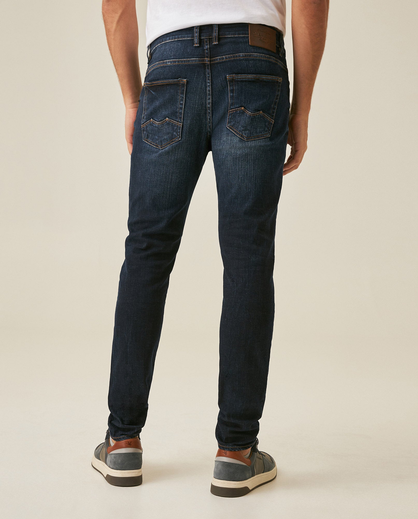 Mens Jeans Skinny Fit Low Rise Dark Wash Cotton Elastane  Distinctive Loops Subtle Distressing - Blue 63_331H139_AZU194052_6