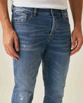 Mens Jeans Skinny Fit Low Rise Medium Wash Cotton Elastane  Watch Pocket Loops Balanced Rips - Blue 63_331H140_AZU184140_5