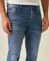 Mens Jeans Skinny Fit Low Rise Medium Wash Cotton Elastane  Watch Pocket Loops Balanced Rips - Blue 63_331H140_AZU184140_5