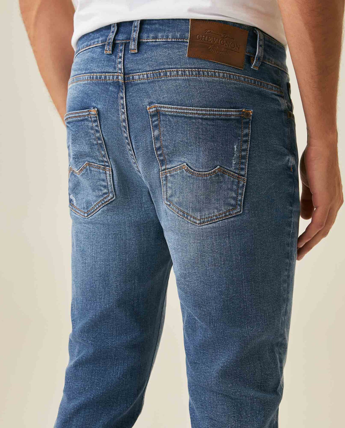 Mens Jeans Skinny Fit Low Rise Medium Wash Cotton Elastane  Watch Pocket Loops Balanced Rips - Blue 63_331H140_AZU184140_7